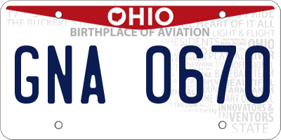 OH license plate GNA0670