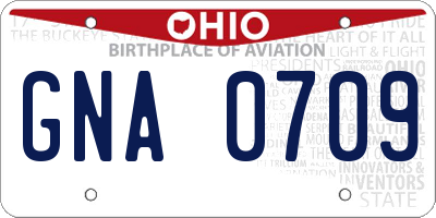 OH license plate GNA0709
