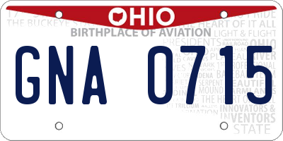 OH license plate GNA0715