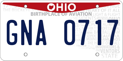 OH license plate GNA0717