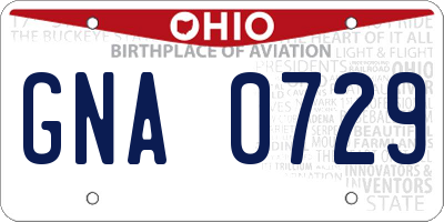 OH license plate GNA0729