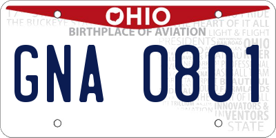 OH license plate GNA0801