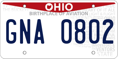 OH license plate GNA0802