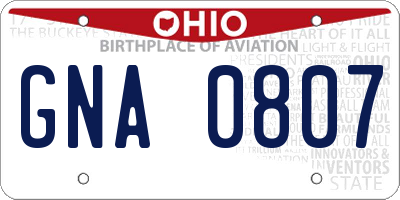 OH license plate GNA0807