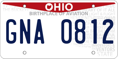 OH license plate GNA0812