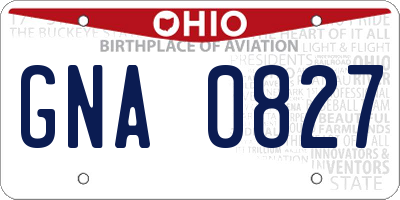 OH license plate GNA0827