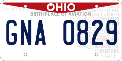 OH license plate GNA0829