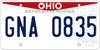 OH license plate GNA0835