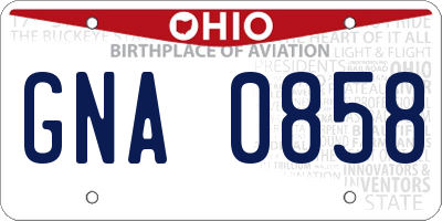 OH license plate GNA0858