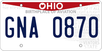 OH license plate GNA0870