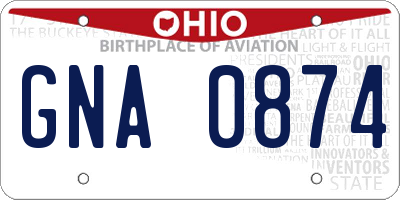 OH license plate GNA0874