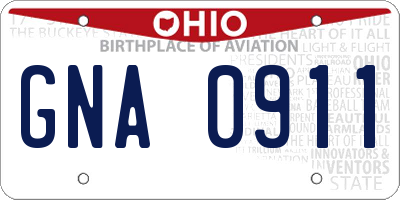 OH license plate GNA0911