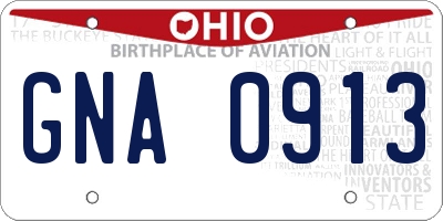 OH license plate GNA0913