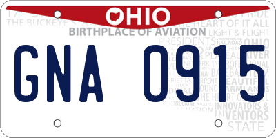 OH license plate GNA0915