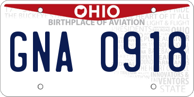 OH license plate GNA0918