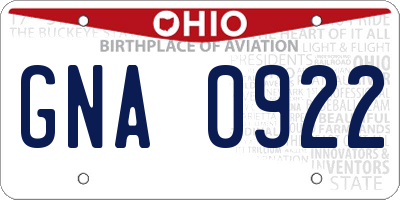 OH license plate GNA0922