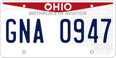 OH license plate GNA0947