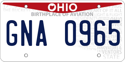 OH license plate GNA0965