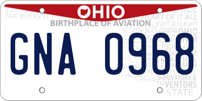 OH license plate GNA0968