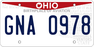 OH license plate GNA0978