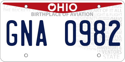 OH license plate GNA0982