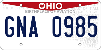 OH license plate GNA0985