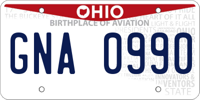 OH license plate GNA0990