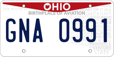 OH license plate GNA0991