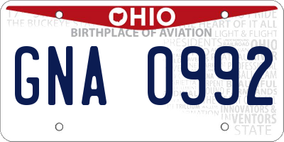OH license plate GNA0992