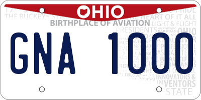 OH license plate GNA1000