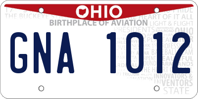 OH license plate GNA1012