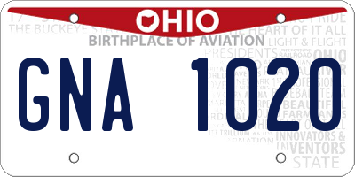 OH license plate GNA1020