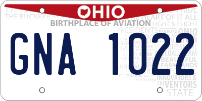 OH license plate GNA1022