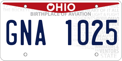 OH license plate GNA1025