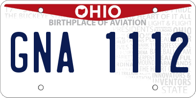 OH license plate GNA1112