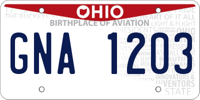 OH license plate GNA1203