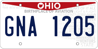 OH license plate GNA1205