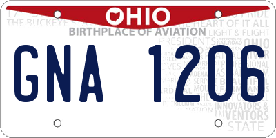 OH license plate GNA1206