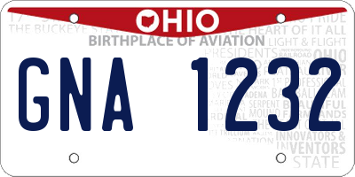 OH license plate GNA1232
