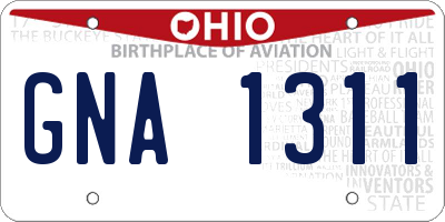 OH license plate GNA1311