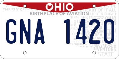 OH license plate GNA1420