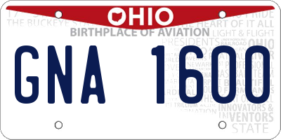 OH license plate GNA1600