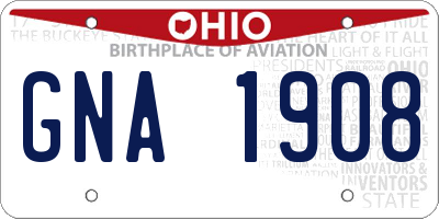 OH license plate GNA1908