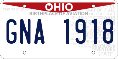 OH license plate GNA1918