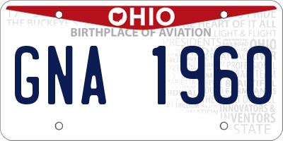 OH license plate GNA1960
