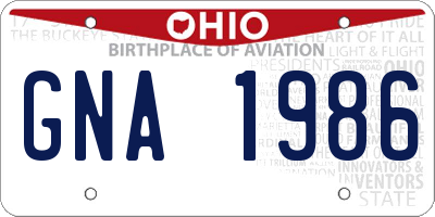OH license plate GNA1986