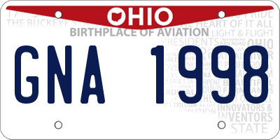 OH license plate GNA1998