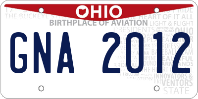 OH license plate GNA2012