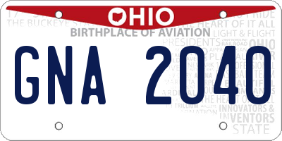 OH license plate GNA2040