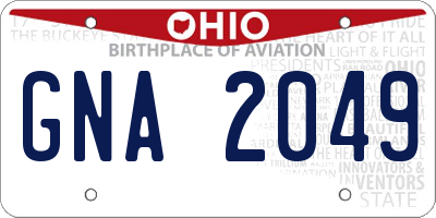 OH license plate GNA2049
